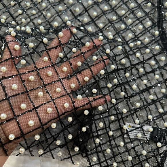 Iris NWT Black Sheer Blouse with Pearl Details - Picture 11 of 13